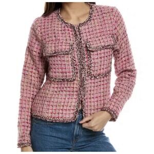 Fate Women's Large Pink Tweed Cardigan Jacket‎ Pockets Hook Closure NWT